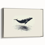 Framed wall art depicting a sleek silver whale design on canvas, showcasing intricate marine life details in a side view, perfect for ocean-themed decor.