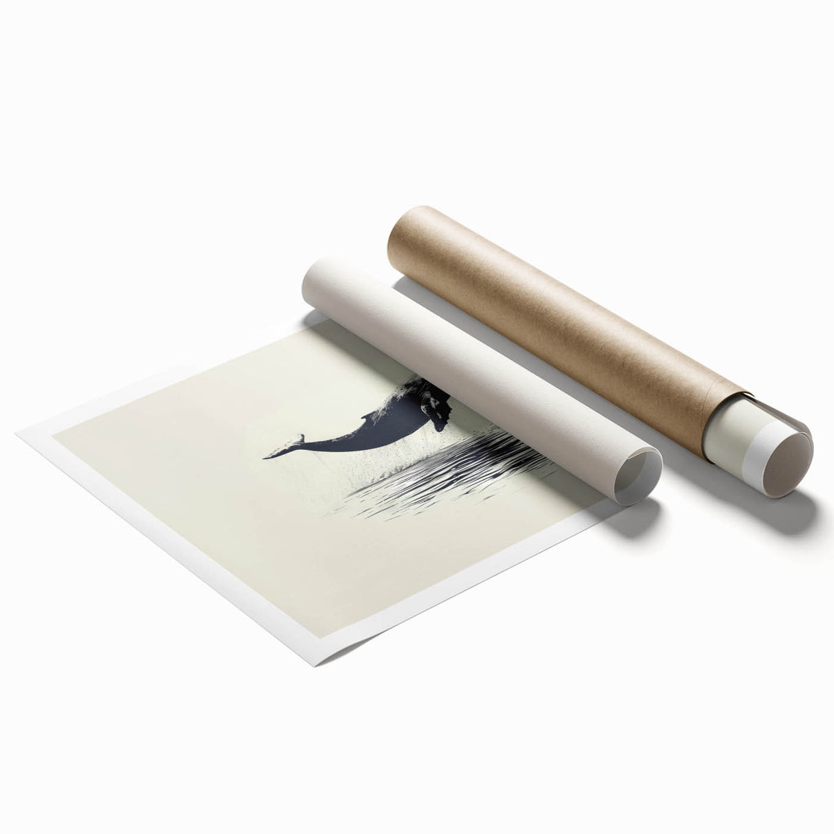 Whale-themed wall art print featuring intricate marine life illustrations in vibrant blue and green tones, rolled for easy display, ideal for ocean lovers.