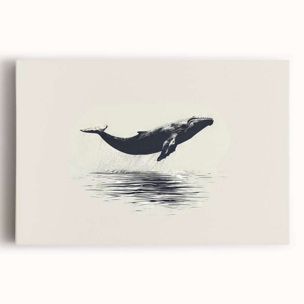 Vibrant whale design stretched canvas wall art featuring intricate marine life details and rich blue hues, perfect for ocean-themed decor.