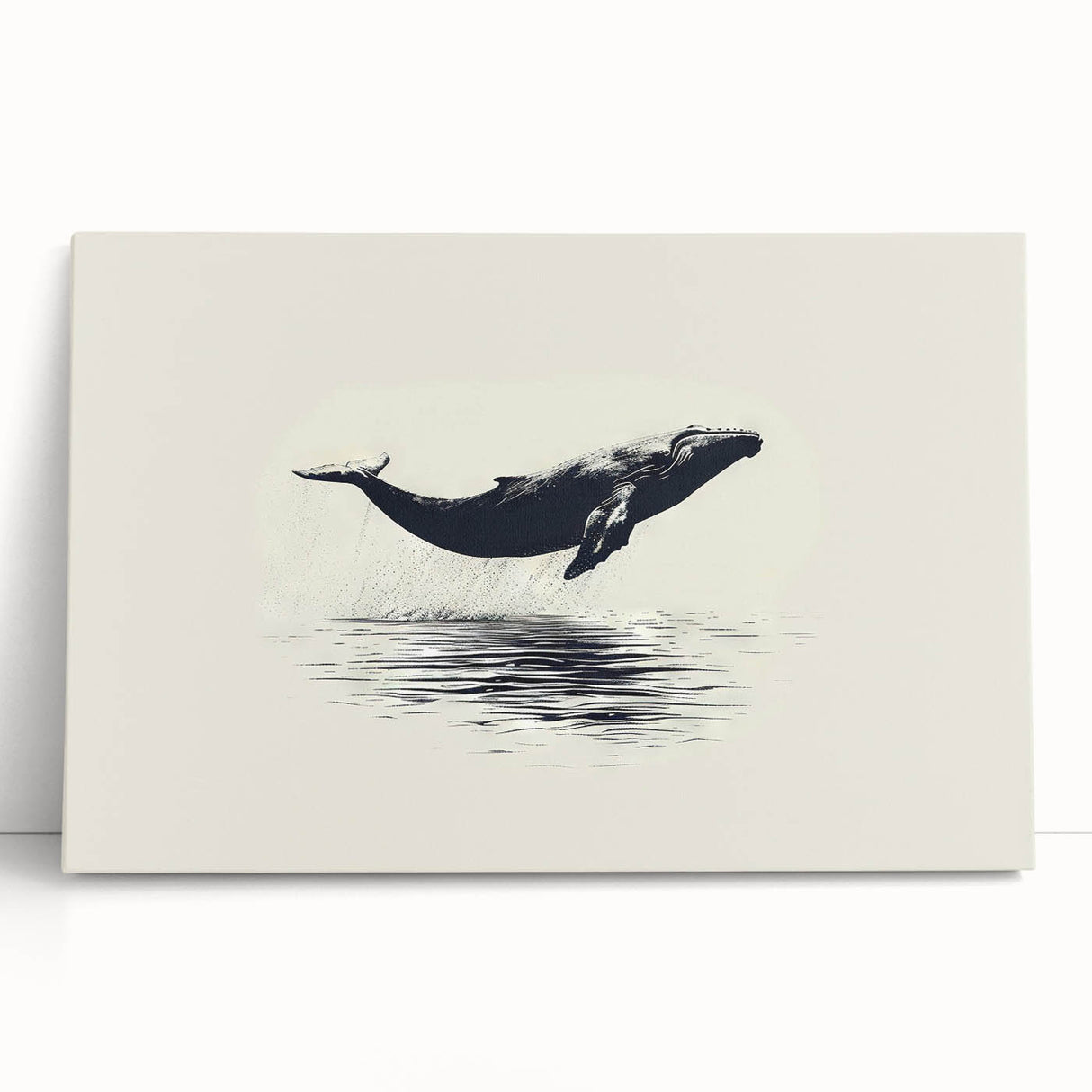 Stretched canvas wall art featuring a striking blue whale design, perfect for marine life enthusiasts, showcasing vibrant colors and intricate details, ideal for home decor.