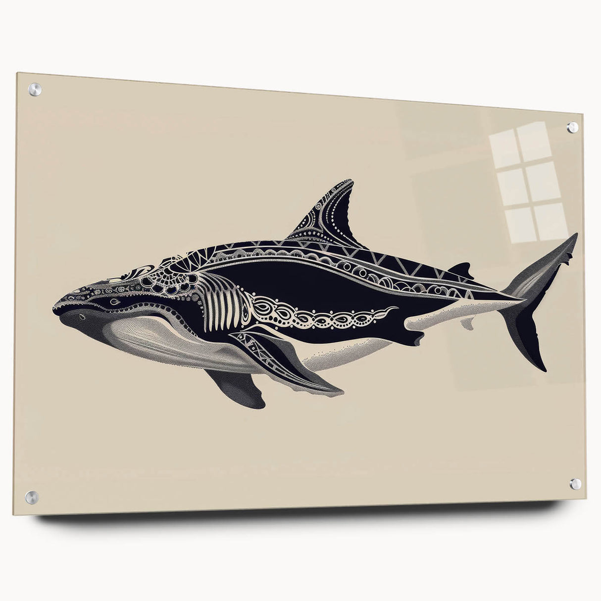 Acrylic wall art collection featuring a detailed side view of a majestic whale design, showcasing vibrant colors and intricate textures, perfect for marine life enthusiasts.