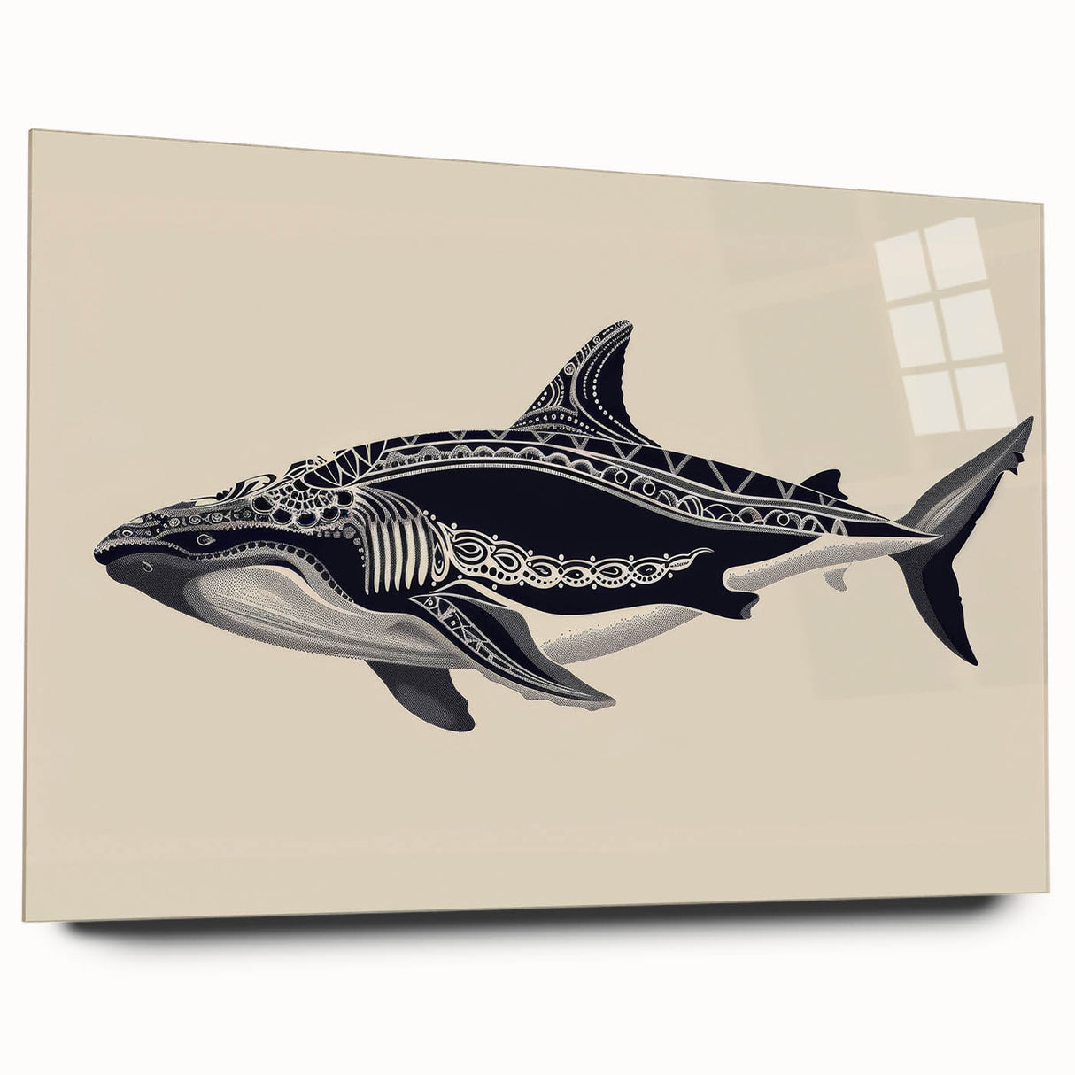 Acrylic glass wall art showcasing a stunning side view design of a marine life whale, highlighting vibrant colors and intricate details, perfect for ocean-themed decor.
