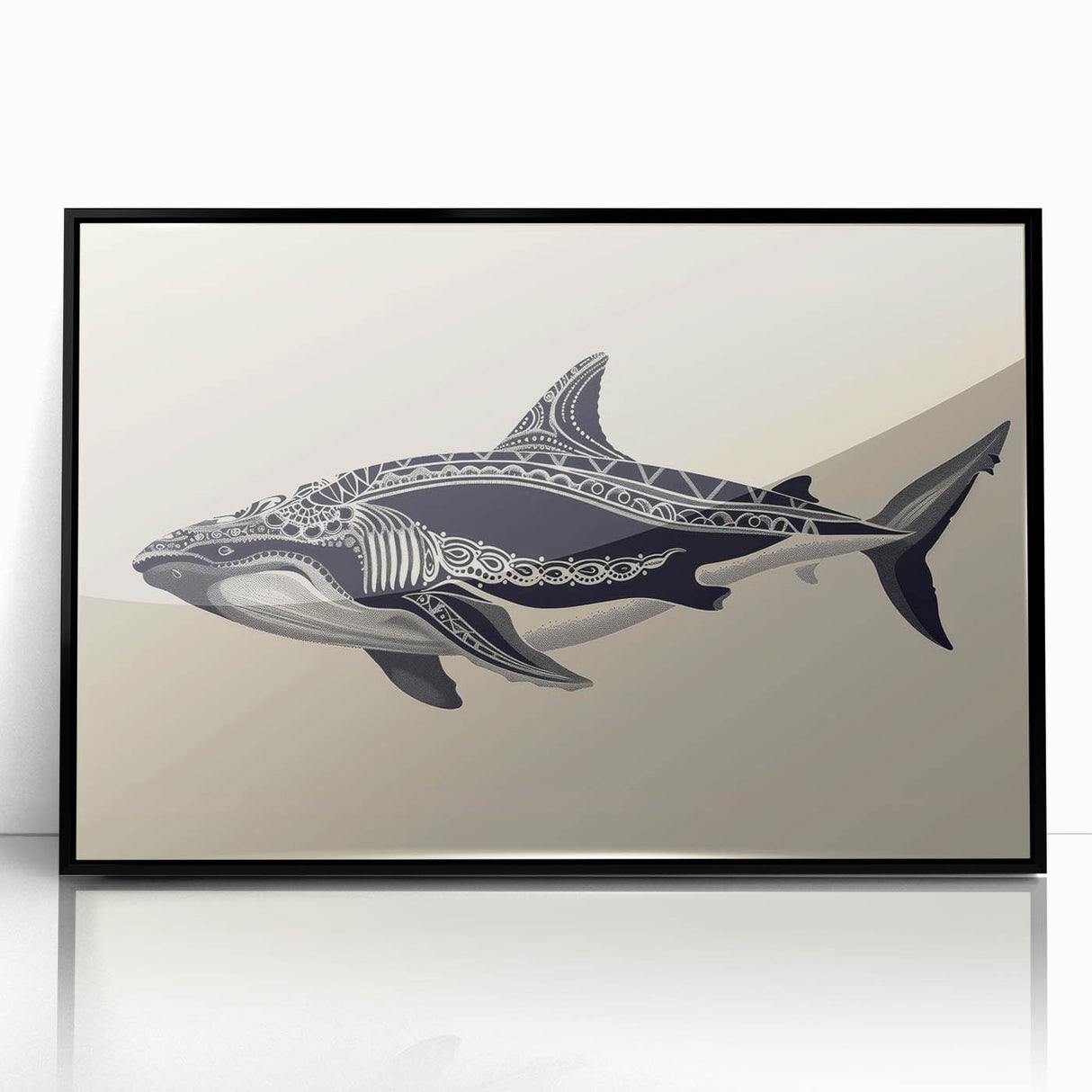 Framed wall art featuring a stunning design of a marine life whale, set in a sleek black frame with acrylic front, ideal for ocean-themed decor and wildlife enthusiasts.