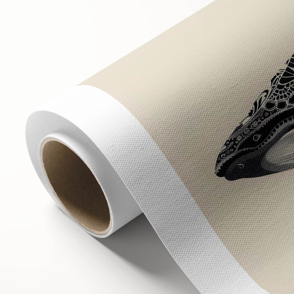 Rolled canvas wall art showcasing a vibrant marine life design featuring a majestic whale, perfect for ocean-themed decor, packaged securely in a cardboard tube.