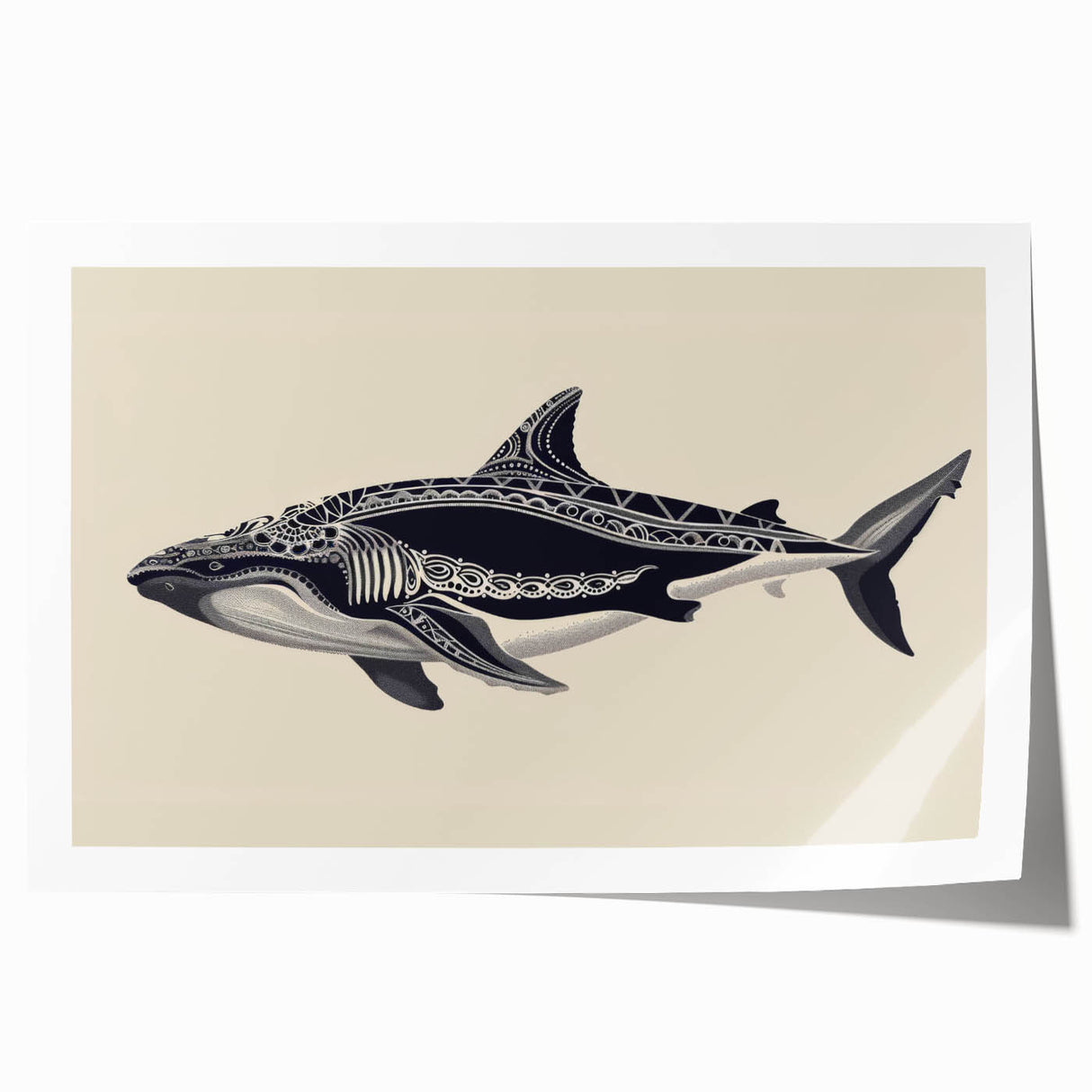 Whale-themed wall art print showcasing vibrant marine life colors and intricate details, designed to enhance ocean-inspired decor in homes or offices.