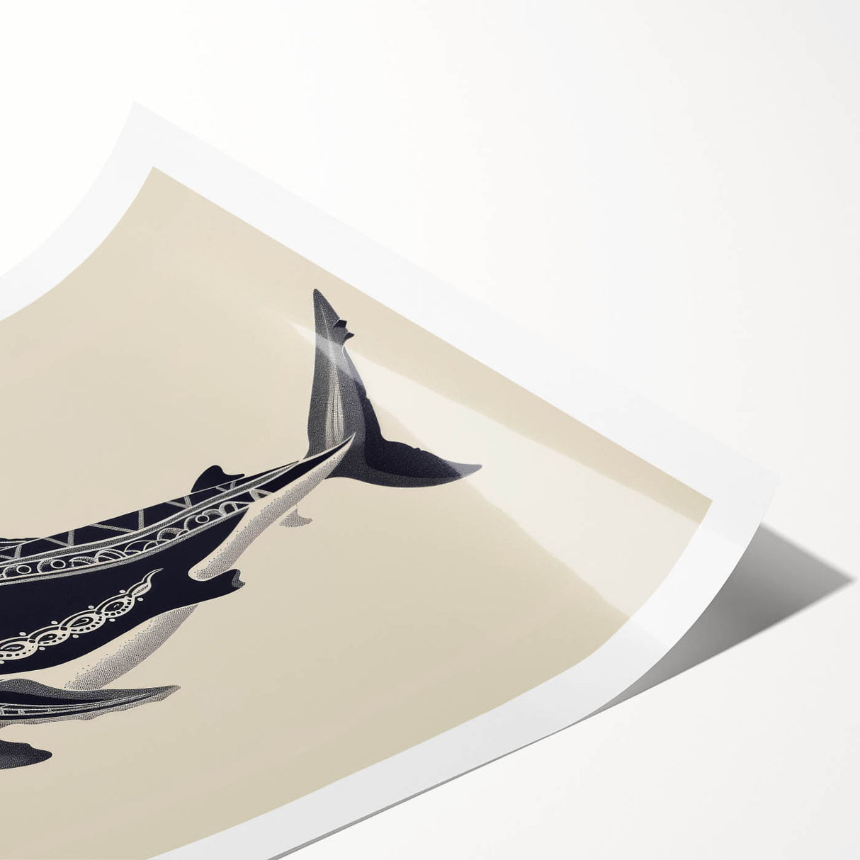 Vibrant wall art print showcasing a marine life whale design, featuring intricate details and vivid colors, perfect for ocean-themed decor and interior design.