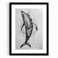Framed wall art featuring a stunning marine life design showcasing a majestic whale, set against a black background, ideal for ocean-themed decor.