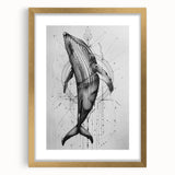 Elegant gold-framed wall art featuring a striking marine life design, showcasing a majestic whale in vibrant colors, ideal for ocean-themed decor.