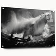 Elegant acrylic glass wall art showcasing a detailed side view of a whale design, perfect for marine life enthusiasts. Ideal for home decor, featuring pins for easy hanging.