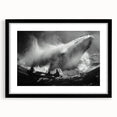 Framed black wall art featuring a stunning marine life design of a whale, showcasing intricate details and vibrant colors, ideal for ocean-themed decor.