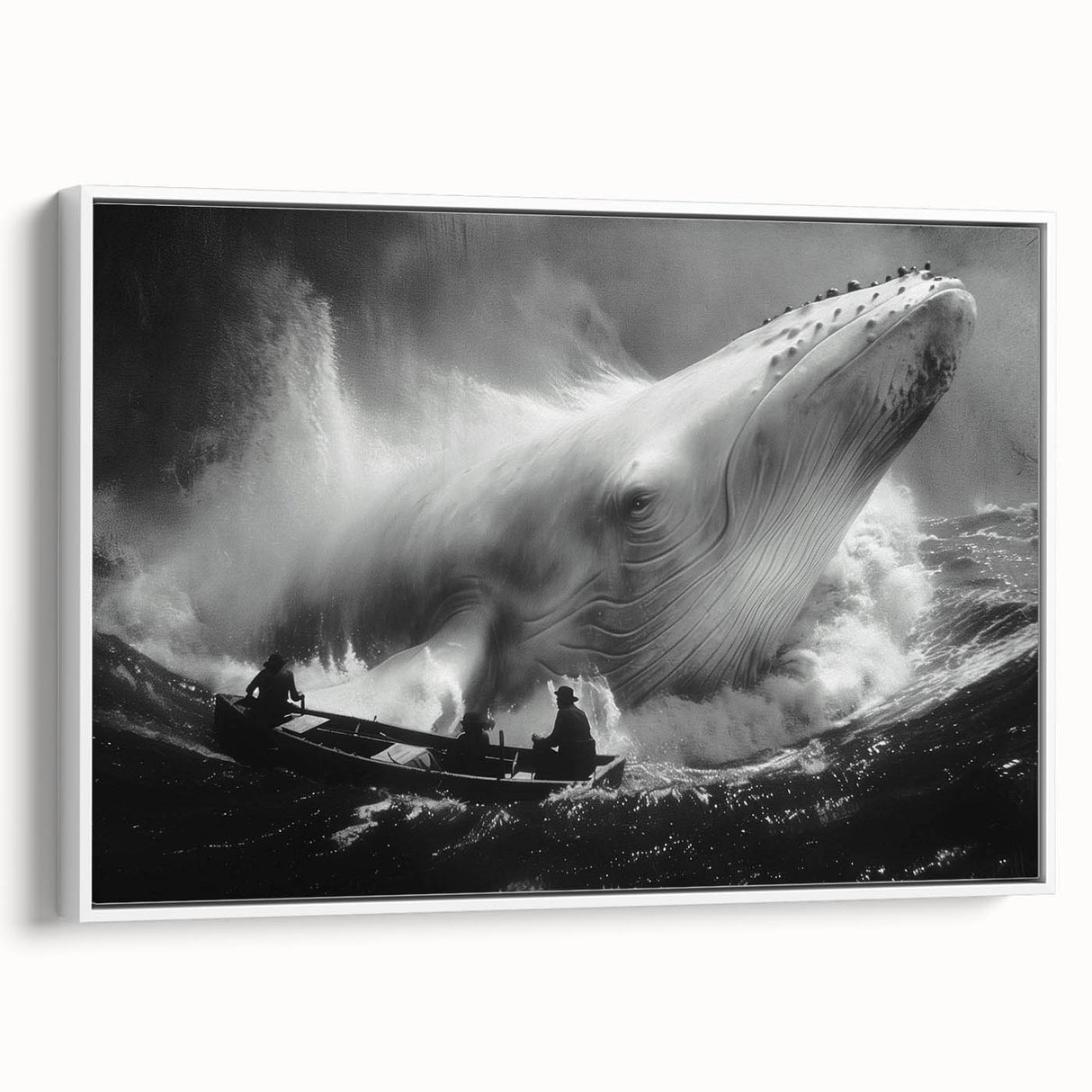 Framed canvas wall art featuring a serene blue whale design against a white background, showcasing marine life with intricate detailing, ideal for ocean lovers.
