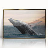 Framed wall art featuring a stunning whale design in a marine life theme, set against a gold-acrylic background, perfect for ocean enthusiasts and home decor.