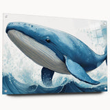 Acrylic glass wall art showcasing a detailed marine life whale design, elegantly displayed from a side view with polished pins for mounting. Perfect for ocean-themed decor.