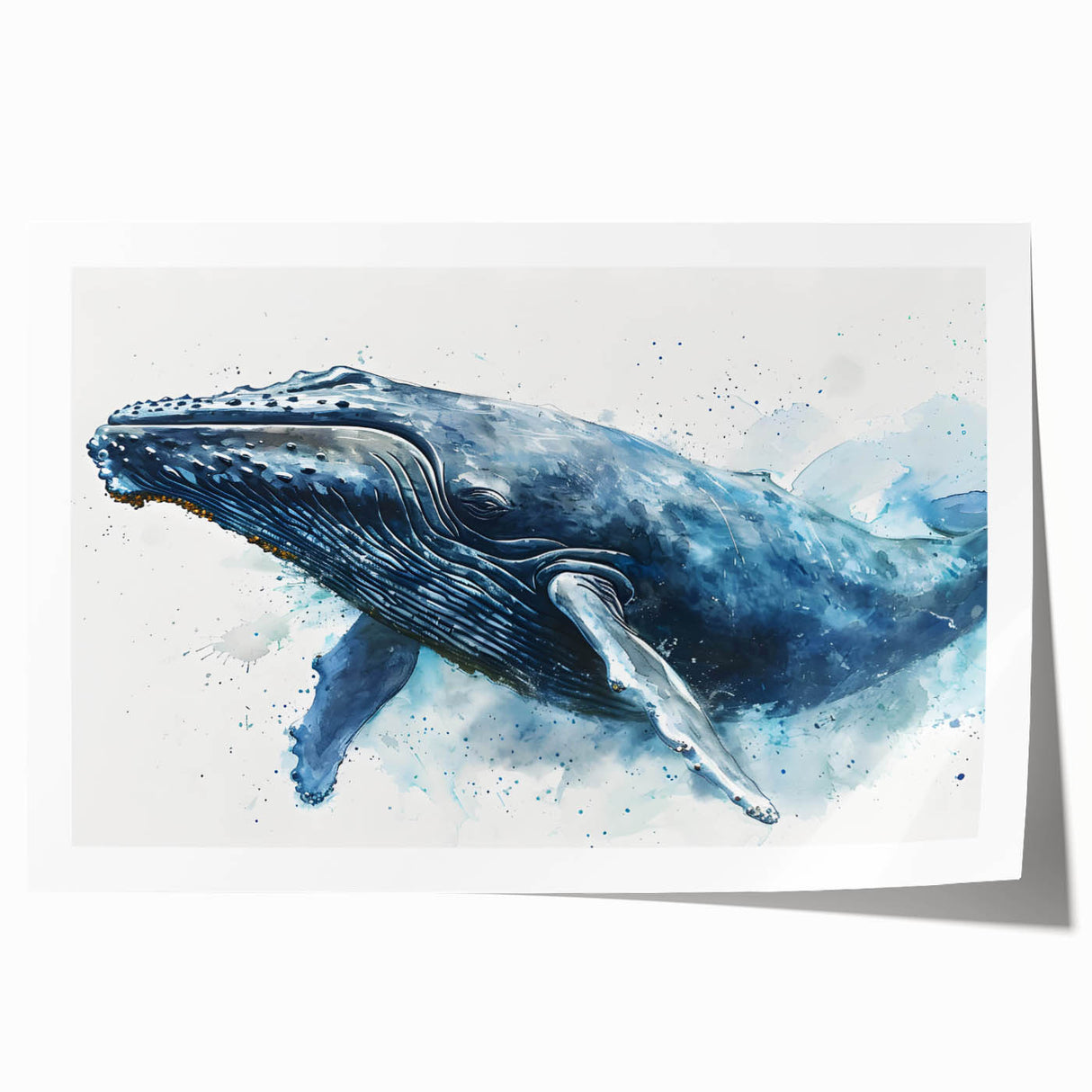 Stunning whale-themed wall art print showcasing vibrant marine life in rich colors, rolled and ready for display, perfect for ocean enthusiasts and home decor.