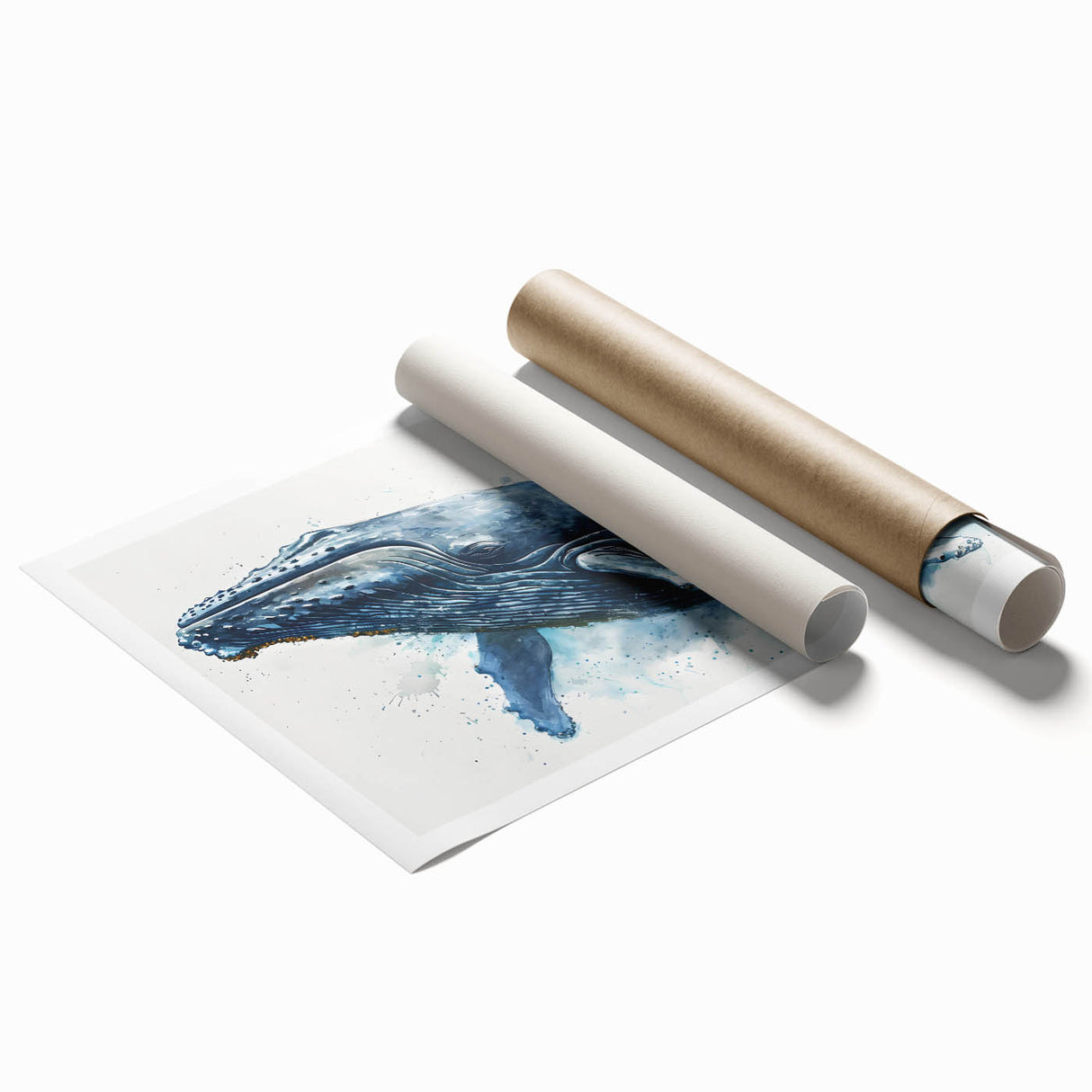 Whale-themed wall art print showcasing intricate marine life designs in vibrant colors, rolled for easy framing and display, perfect for ocean lovers.