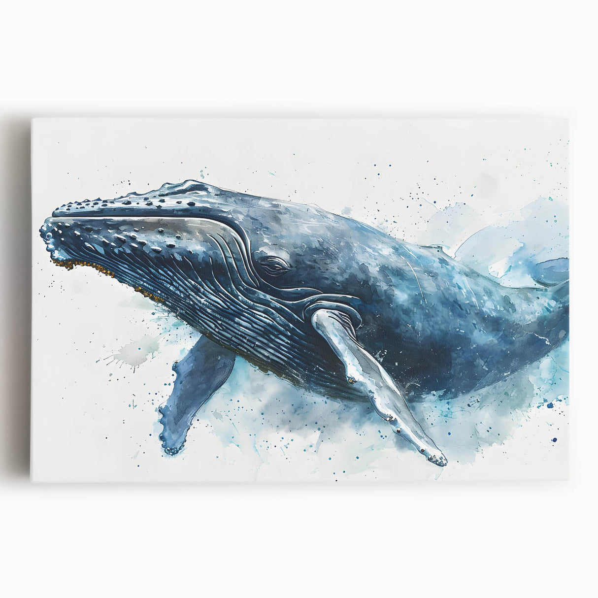 Stretched canvas wall art featuring a vibrant whale design, showcasing intricate details and colors, perfect for marine life enthusiasts and home decor.