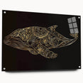Side view of a marine life-themed wall art piece showcasing a whale design, made from acrylic glass with decorative pins, ideal for ocean lovers' decor.