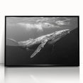 Framed acrylic wall art showcasing a detailed marine life design featuring a majestic whale, presented in a sleek black frame, ideal for ocean-themed decor.