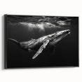 Framed wall art featuring a stunning design of a whale in a vibrant marine life scene, set against a black background, ideal for ocean lovers and modern decor.
