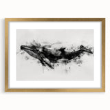 Gold-framed wall art featuring a marine life design with a majestic whale, showcasing intricate details, perfect for ocean-themed decor in living spaces.