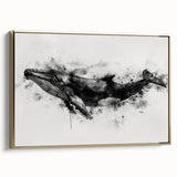 Framed canvas wall art featuring a detailed gold whale design, showcasing intricate marine life elements against a vibrant blue background, ideal for ocean-themed decor.