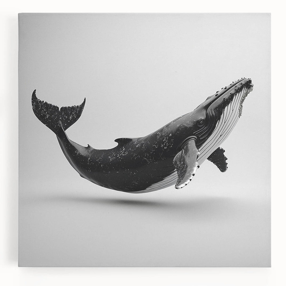 Stretched canvas wall art featuring a vibrant whale design, showcasing intricate marine life details with blue and green hues, ideal for ocean-themed decor.