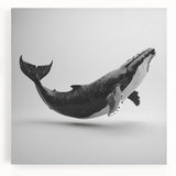 Stretched canvas wall art featuring a vibrant whale design, showcasing intricate marine life details with blue and green hues, ideal for ocean-themed decor.