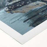 Rolled canvas wall art showcasing a vibrant whale design, highlighting marine life in vivid blues and greens, perfect for ocean-themed decor.