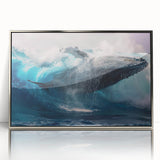 Framed wall art featuring a stunning whale design, showcasing intricate details in blue and silver tones, perfect for marine life enthusiasts and modern decor.