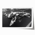 Vibrant whale-themed wall art print showcasing intricate marine life designs in soothing blue and teal tones, perfect for nautical decor enthusiasts.