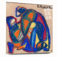 Large abstract wall art on acrylic glass featuring geometric shapes in muted colors.