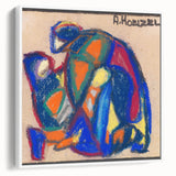 Vintage poster art featuring colorful abstract design on a large framed canvas, ideal for living room decor.