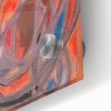 Large abstract wall art in mid-century modernist style on acrylic glass, featuring geometric shapes in muted colors.