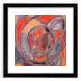 Extra large abstract art print featuring textured, colorful shapes on canvas, framed in black, ideal for living room decor.