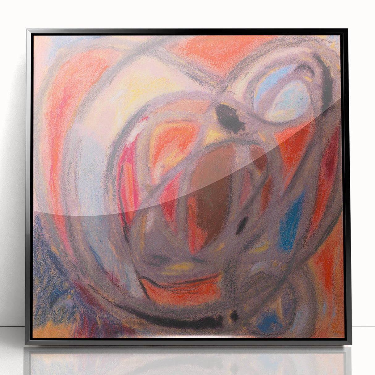 Large abstract wall art in black and white, mid-century modernist style, framed acrylic, ideal for modern art wall decor.