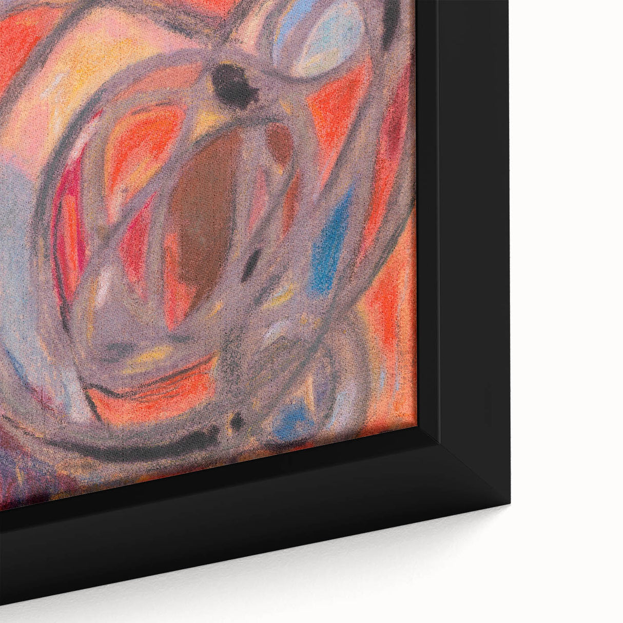 Extra large framed canvas featuring a textured abstract design in black with colorful accents, ideal for living room decor.