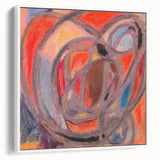 Vintage poster art featuring colorful abstract designs on a large framed canvas, ideal for living room decor.