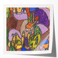 Extra large floral art print on glossy photo paper featuring vibrant blues and greens, ideal for dining room wall decor.