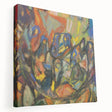 Abstract design by Adolf Holzel in muted blues and greens on a stretched canvas, suitable for kitchen wall art.