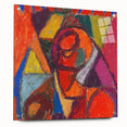 Large abstract wall art in vibrant colors on acrylic glass, ideal for modern bedroom or dining room decor.