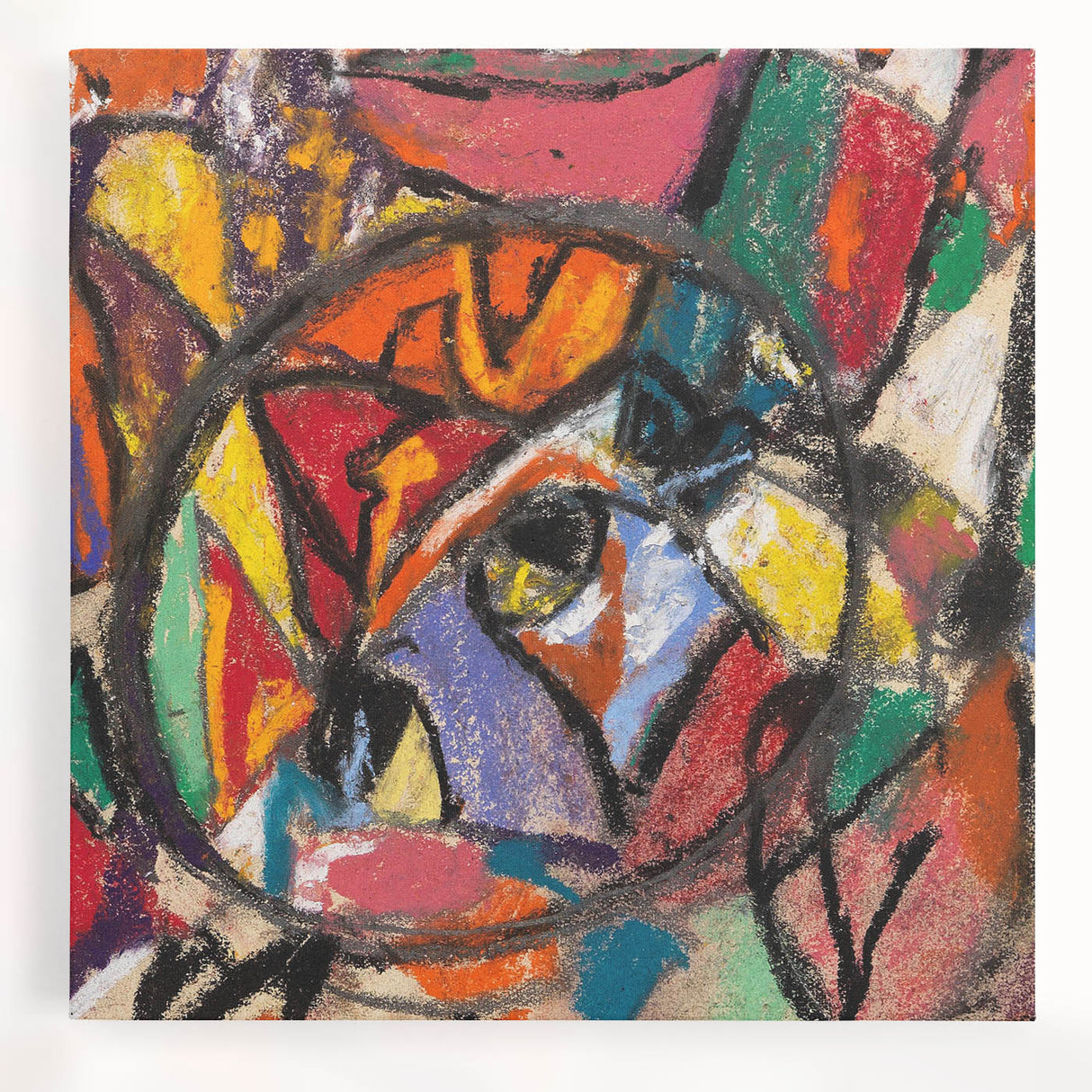 Large black and white abstract canvas featuring geometric shapes, ideal for kitchen wall art.