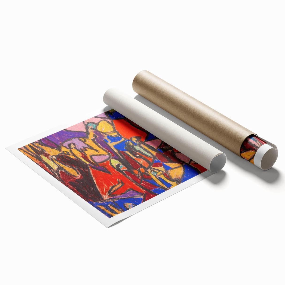 Extra large rolled print featuring abstract floral design in soft pastel shades, ideal for classy bathroom wall art.