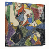 Large abstract wall art by Adolf Holzel in vibrant colors on acrylic glass, suitable for bedroom or dining room decor.