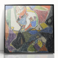 Large abstract wall art in black and white, mid-century modernist style, framed acrylic, ideal for living room decor.