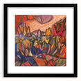 Extra large abstract art print featuring bold, colorful textured patterns on a black framed canvas.
