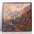 Large abstract wall art featuring mid-century modernist design in acrylic, framed in black, ideal for modern art wall decor.