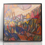 Large abstract wall art featuring mid-century modernist design in acrylic, framed in black, ideal for modern art wall decor.
