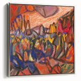 Landscape art painting featuring a colorful abstract design on a framed canvas.