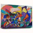 Large abstract wall art on acrylic glass featuring geometric shapes in muted tones.