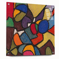 Large abstract wall art on acrylic glass, featuring geometric shapes in muted earth tones.